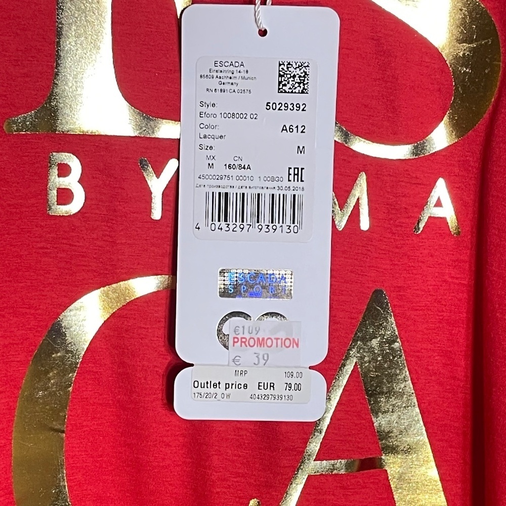 ESCADA Red Tee with Gold Lettering - Picture 7 of 7